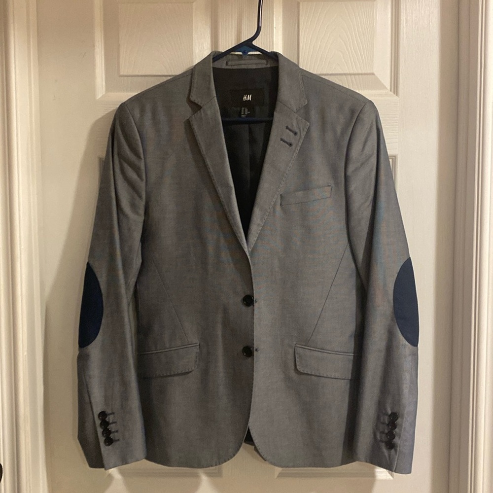 H&M men’s Blue Tweed Blazer Sportcoat Jacket elbow patches 36R